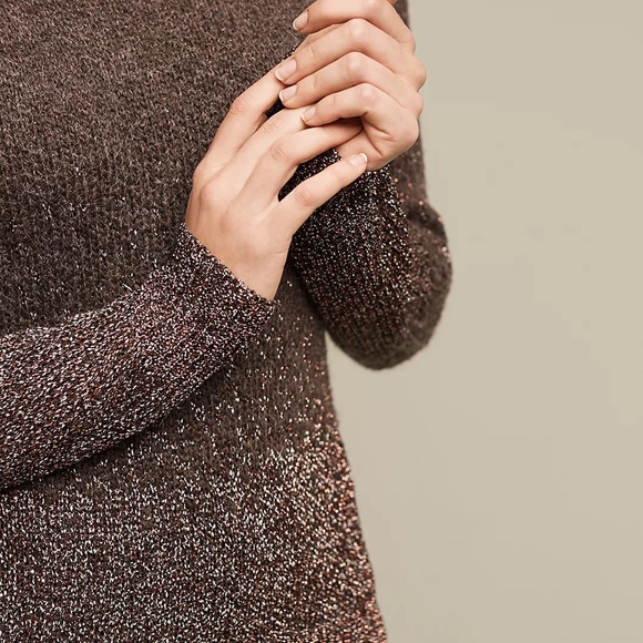 Anthropologie Seen Worn Kept Neassa Crewneck Metallic Mohair Brown Sweater S/M - Picture 2 of 9